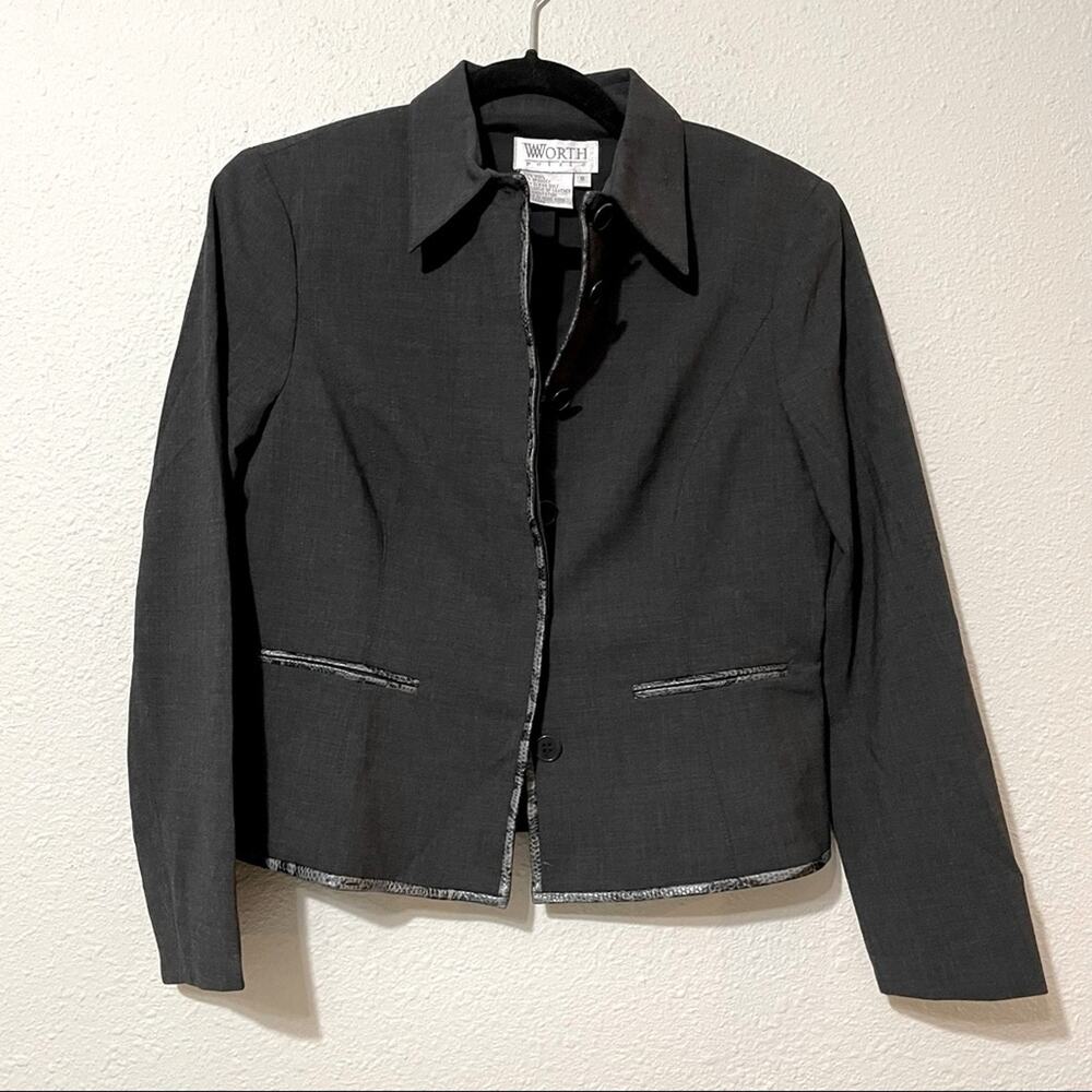 Worth Black Structured Wool Button Up Blazer Jack… - image 1